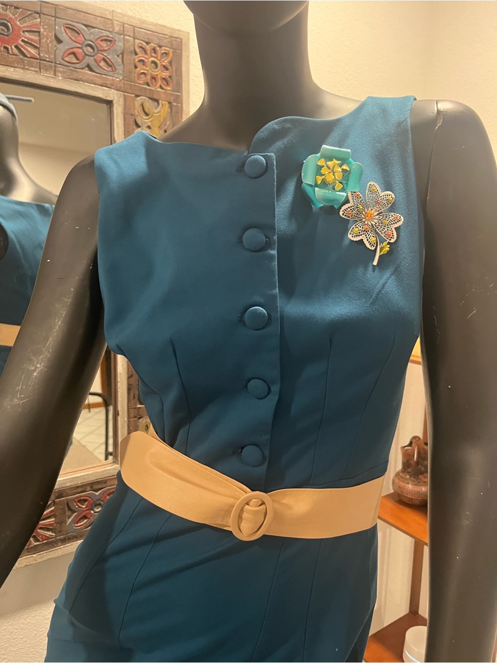 Retro teal blue 60s style sheath dress.